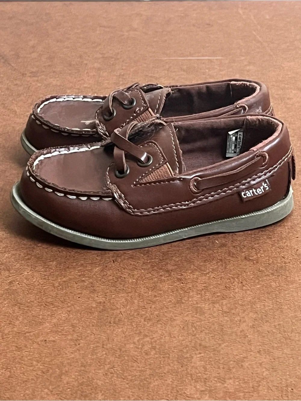 Carter's Toddler’s Brown Leather-Look Boys Moccasin Boat Shoes Size 7M EU23